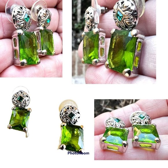 Vintage Green Glass Earrings Square Design St Patrick's Day Party Parade… - Picture 11 of 12